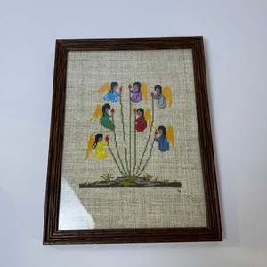 Vintage Ted DeGrazia 'Cassandra' and 'Tish' Needlepoint Framed Wall Art Set