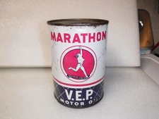Empty Marathon V.E.P.  Motor Oil Can 1 Quart S.A.E. 20-20W Top Opened