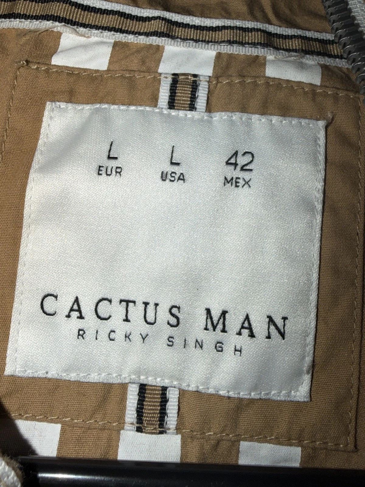 Cactus Man Men's Beige Full Zip Jacket Stand-Up Collar Logo Regular Fit L 42 image 4