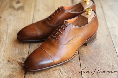 Santoni hellbraune brünierte Leder Oxford Schuhe UK 8,5 F US 9,5 EU 42,5 NEU