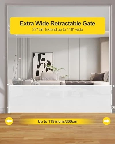 DEARLOMUM 118" Extra Wide Retractable Gate, Large Pet Dog Gate - WHITE
Opens in a new window or tab