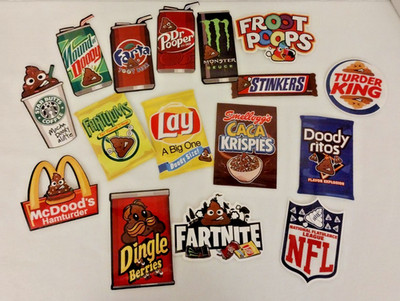Junk Food Doody Stickers Set of 16 Novelty Food Drink Parady Spoof Poop Emoji