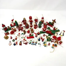 Vintage Assorted Miniature Small Wooden Hand-Painted Christmas Ornaments Lot 60+
