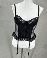 Vintage Nan Flower Babydoll Teddy Lingerie Black Garters Pinup Size M USA Coquet