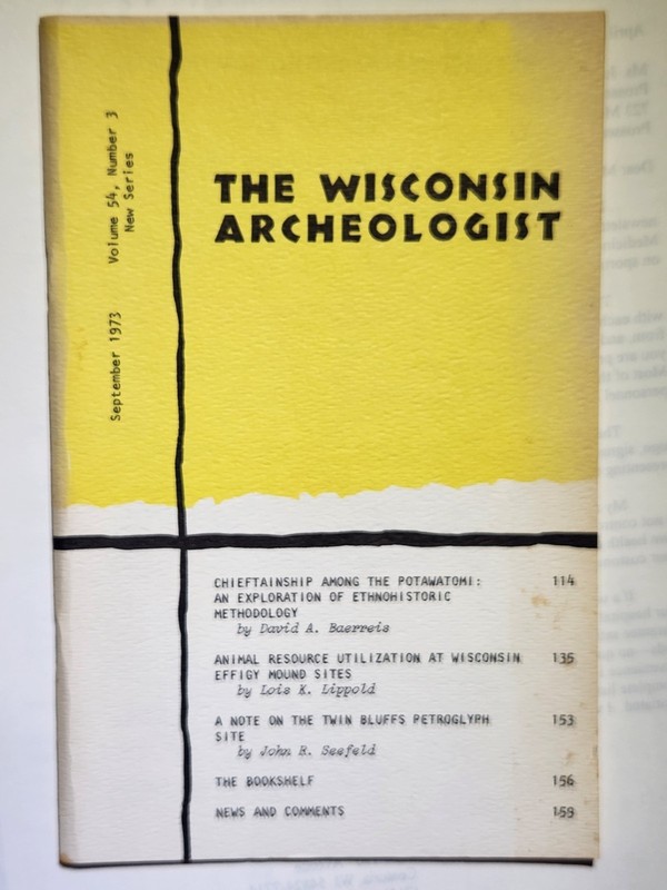 September 1973, Wisconsin Archeologist, Twin Bluff Petgroglyph, Potawatomi