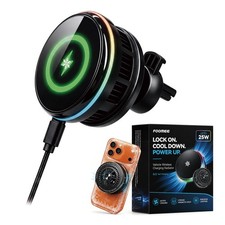 25W Fast Wireless Phone Charger with Magnetic Car Mount  Cooling Fan