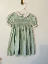 Vintage Petit Ami 3t Dress Light Green Gingham W/Pink Flowers, Wht Collar  Trim
