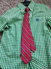 Boys Size 8 Chaps Button Down Dress Shirt Green  Christmas Tie