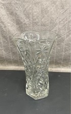 Clear Crystal Glass Vase Star Diamond Quilted Pattern Vintage Flared 10.5"