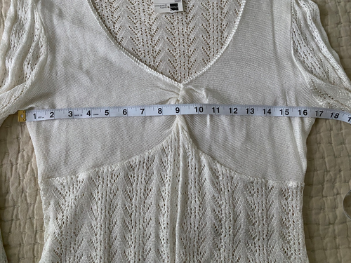 VINTAGE WORTHINGTON AVORIO MAGLIA APERTA TRASPARENTE L/S BABYDOLL MANICA SVASATA DONNA L Y2K TOP - Foto 10 di 11