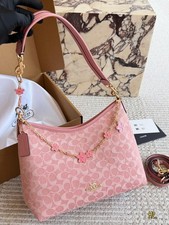 Coach Pink Logo Shoulder Bag Floral Charm Gol...