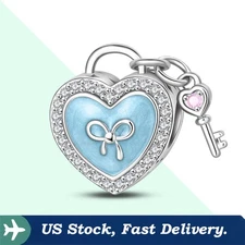 KUNSIR 925 Sterling Silver Blue Heart Charm For Women Bracelet DIY Bead Charm