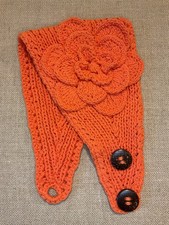 Knit Headwrap Headband Earwarmer flower detail with wood buttons