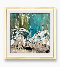 San Diego Surf Mist Abstract Painting • Modern Coastal Wall Decor • Framed Art