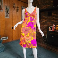 Vtg 60s Mod Hawaiian Neon Catalina Psychedelic Bathing Suit Bra Sun Dress S/M