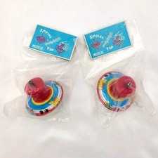 Vintage 1950s Tin Litho Musical Spring Top Spinning Toy Hong Kong Lot of 2 NIP
