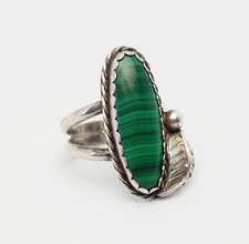Vintage sterling silver and malachite southwestern handmade ring sz 7.75