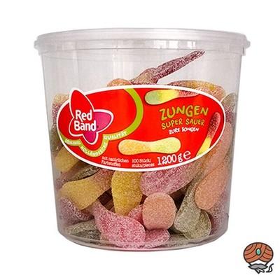 Red Band Fruchtgummi Zungen, super sauer, 100 Stück, 1,2 kg Dose