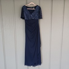 Xscape Sequin Top Dress Size 6 Women Mother Of Bride V Neck In Navy
