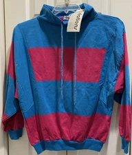 Vintage NWT Variations Blue & Pink Striped Long Sleeve Drawstring Top Size M