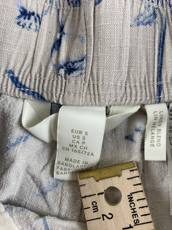 Pantalones Cortos Chinos H&M Gris Azul Floral Pull On Elastizados Mezcla de Lino Para Mujer S. C29 Foto 3 de 4