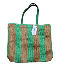 New M&S Bermuda Straw Green Striped Tote Bag rrp £39.50