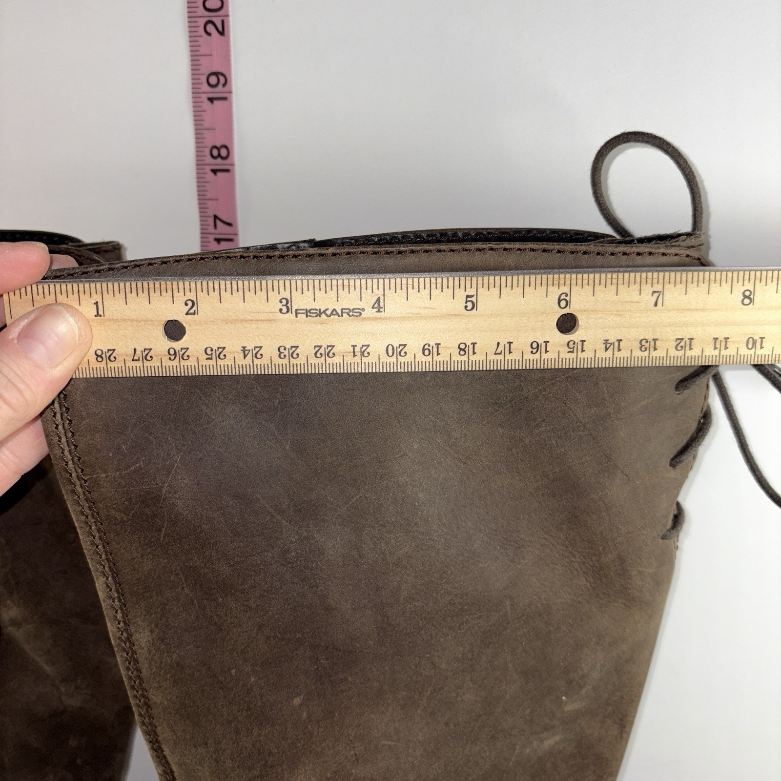 Diba True Brown Leather Tall Riding Boots Women’s 8.5 Lace Up Back Zip Western