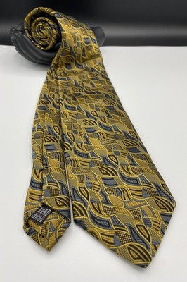 VOLTA SETA Men's 100% Silk Tie ~ Gold ~ Designer Pattern ~ Hand Made in Italy!