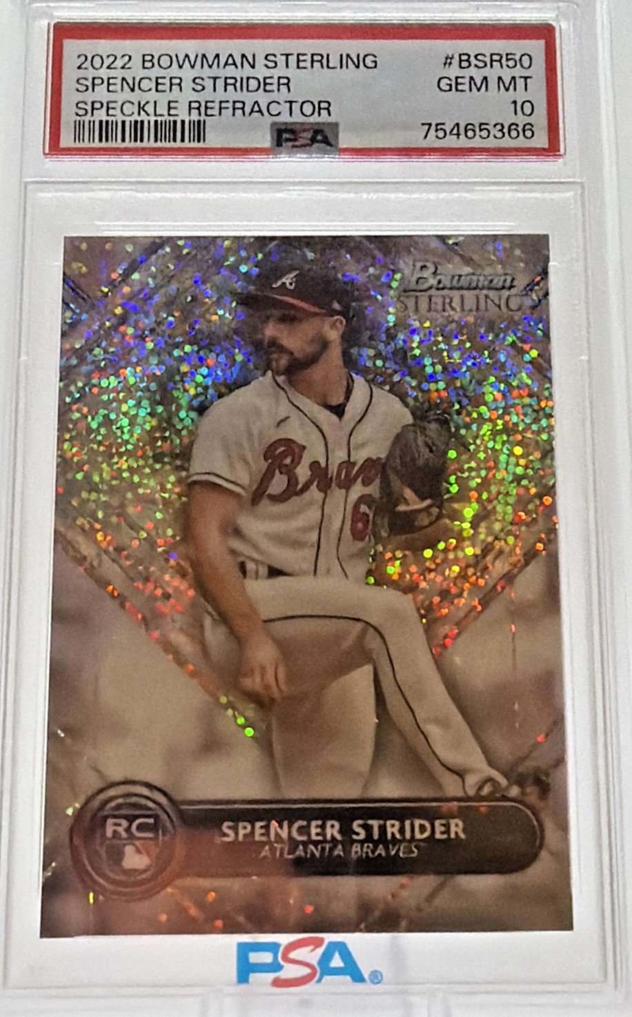 2022 Bowman Sterling Spencer Strider Rookie RC Speckle /99 Refractor PSA 10 G610