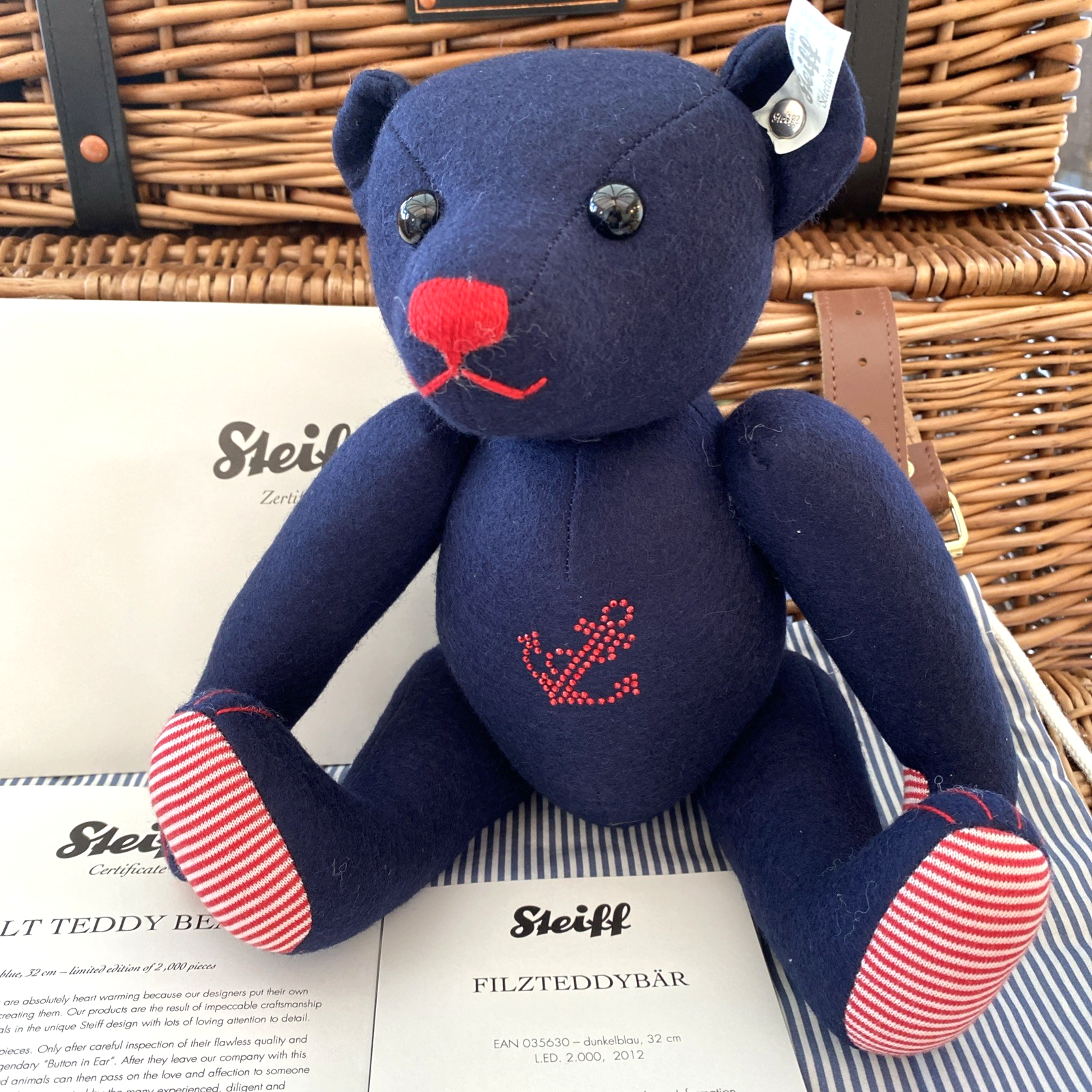 Steiff 2012 Felt Teddy Bear Ltd Edition - 32cm, Blue - Bag + COA -  EAN:035630