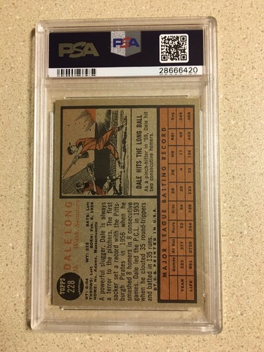 Topps #228 Dale Long 1962 PSA 8. 5 NM-MT+ SENATORS 9 - Imagen 2 de 2