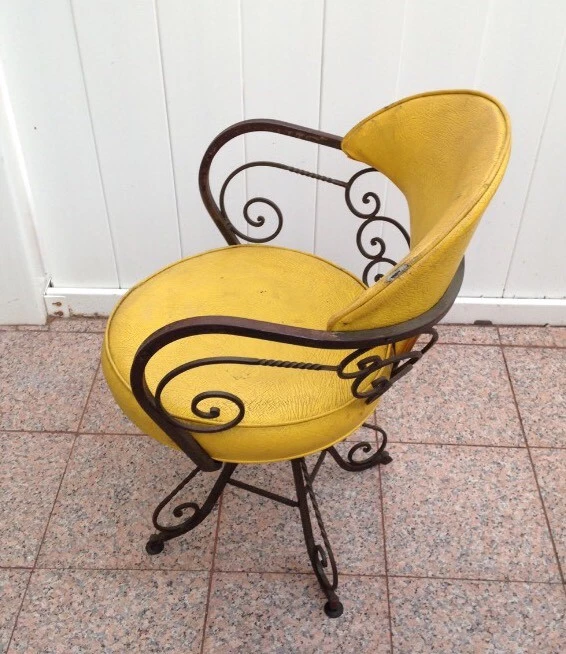 Juego de 4 sillas Seng bañera giratoria amarillas vintage antiguas retro pergaminos hierro bistró Foto 4 de 4