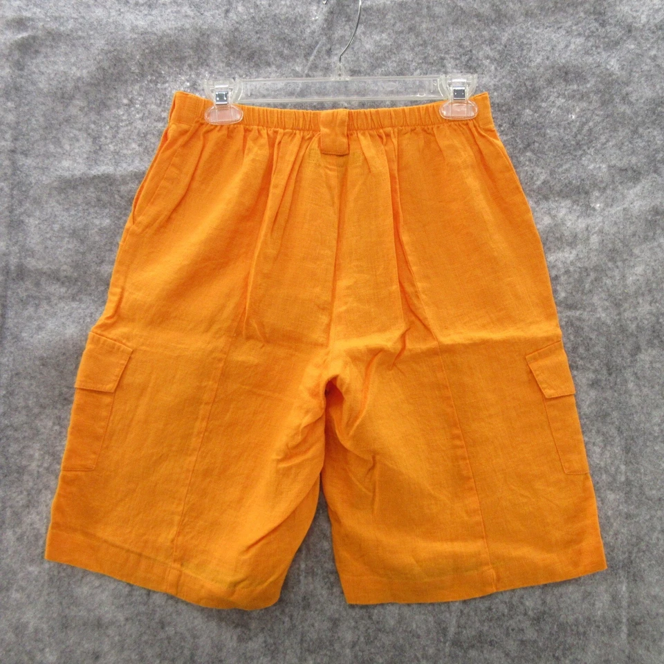 Pantalones Cortos de Lino FLAX Designs P Carga Naranja Cierre de Cremallera Cintura Elástica Nuevos Foto 2 de 4