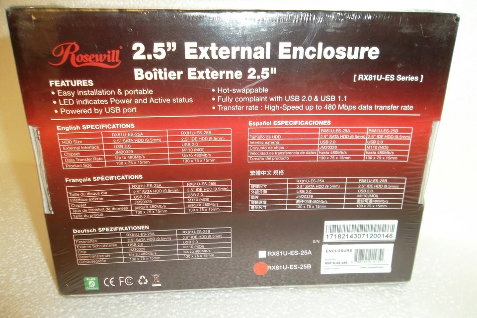 Rosewill 2.5" IDE to USB External Enclosure 480 MB/s LED Black RX81U-ES-25B NEW - Image 3 of 4