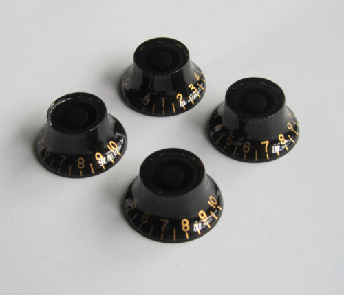 4x Black with Gold Number LP Guitar Top Hat Knob Bell Knobs for Les Paul - Afbeelding 1 van 5