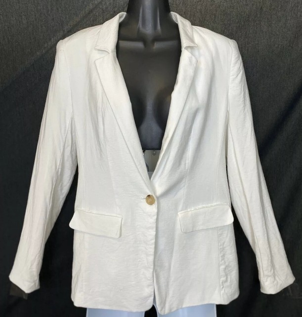 LOFT White Knit Blazer Button Up Size 6 Lined Career Jacket Rayon/Nylon