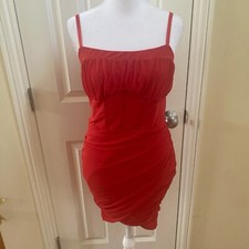 Amazon Linjou Women’s Red Bodycon Corset Mesh Mini Short Dress Size Medium