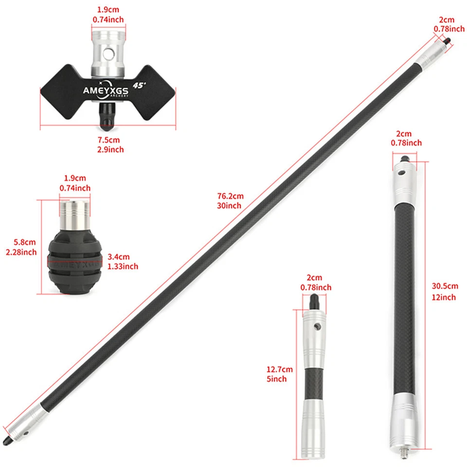 Sistema estabilizador de barra de equilibrio de carbono 3K 30" 12" 5" varilla amortiguador arco recurvo tiro con arco Foto 3 de 4