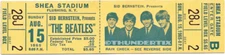 1  BEATLES UNUSED FULL CONCERT TICKET 1965 Shea Stadium NY laminated yel reprint