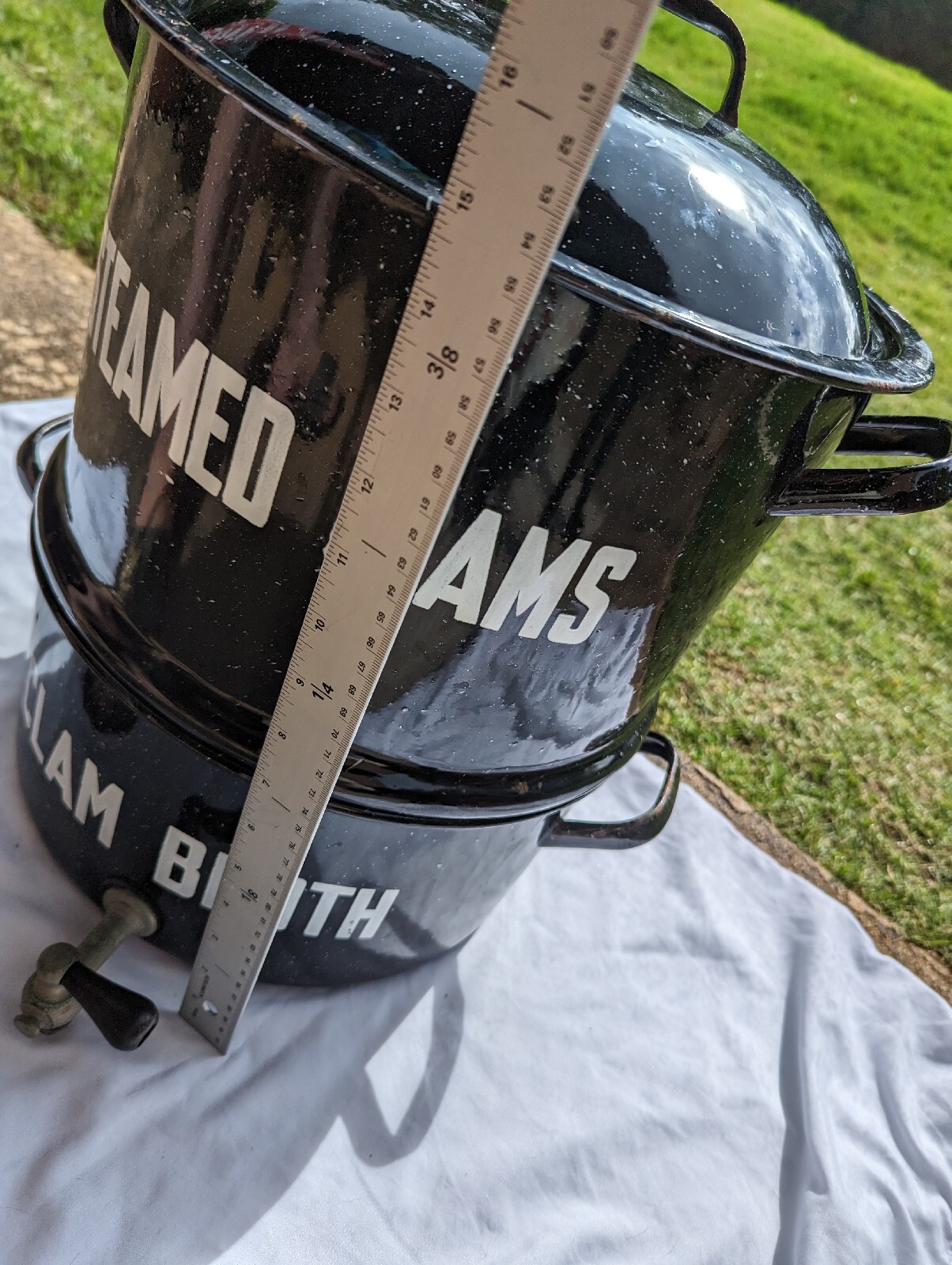 Clam Seafood Steamer Lobster Double Pot brass Broth Spigot Enamelware 15" Vtg eBay