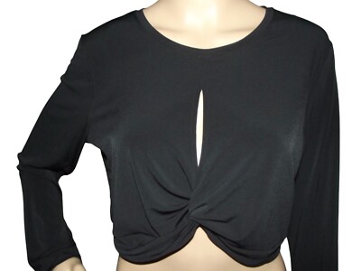 トップス LOHEN KNOT SLEEVE CUT&SEW Freesize black Express Shirt Womens Large Black Crop Top keyhole slit Long Sleeve