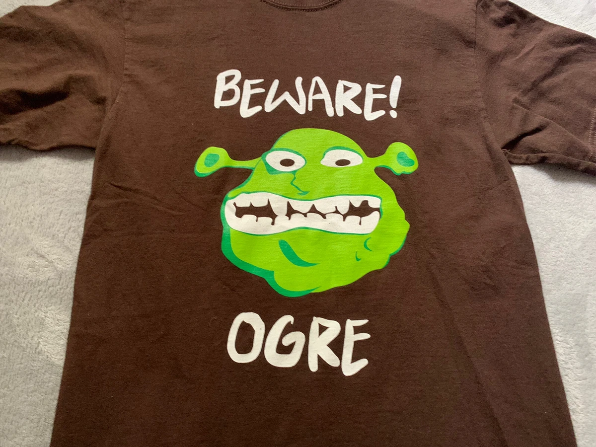 Shrek The Musical JR T-Shirt Men’s Small Brown Green Beware Ogre Sign Dreamworks