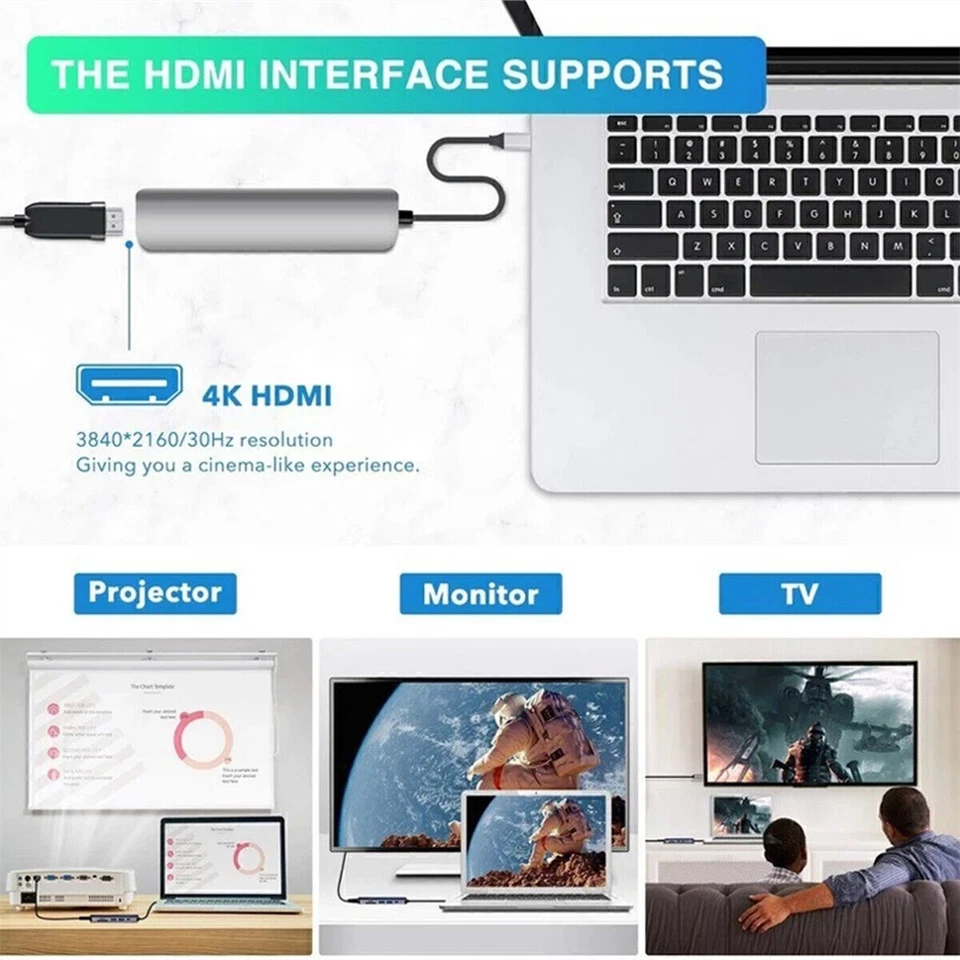 Hub USB-C de 6 puertos tipo C a USB 3.0 HDMI estación de acoplamiento para computadoras portátiles Apple Huawei Foto 4 de 4