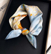 100 Mulberry Silk Scarf 53X53cm Women Square Bandana Wrap Oil Painting Town