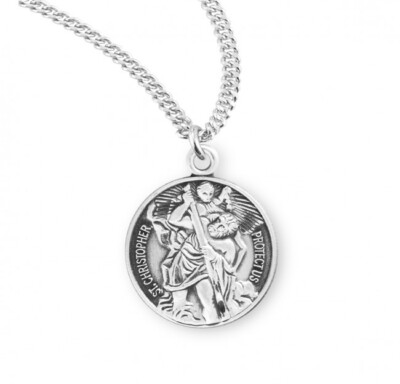 Genuine 925 Sterling Silver Saint Christopher Pendant Medal Necklace