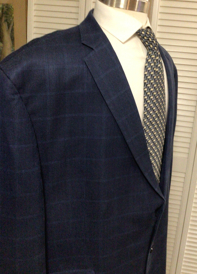 RALPH LAUREN MENS BLUE WINDOWPANE PLAID SPORT COAT JACKET BLAZER SIZE