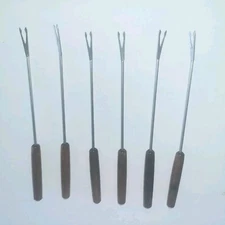 Fondue Forks Wooden Handled Colored Ends Set of 6