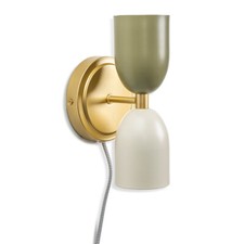 Gold Up & Down Plug In Wall Light Khaki Cream Shades Living Room Bedroom Lamp