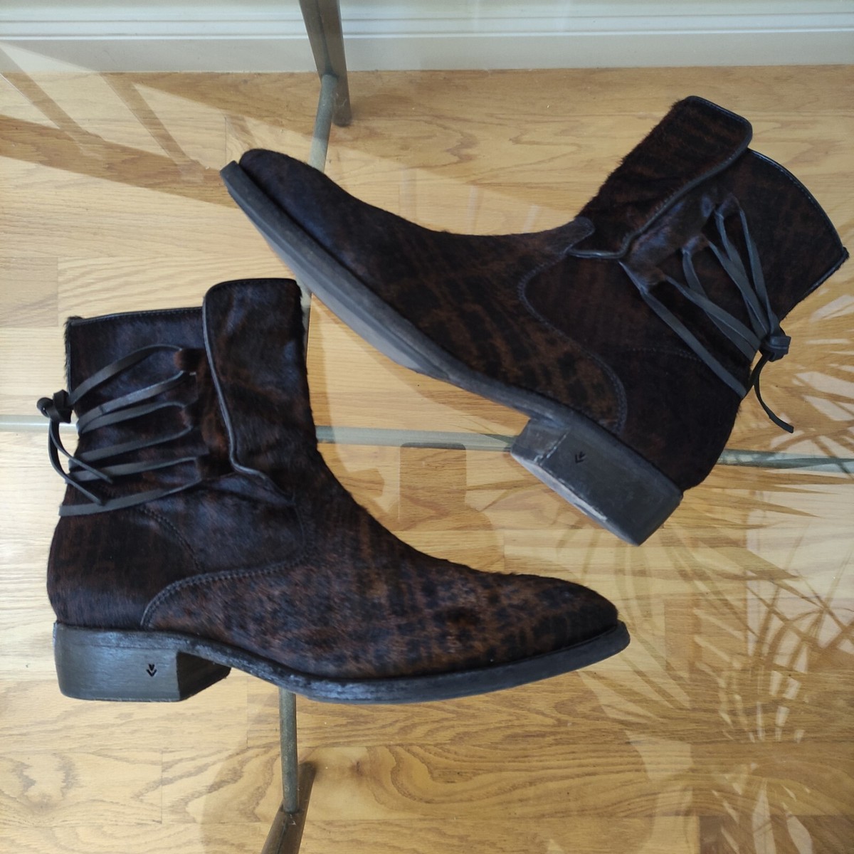 John Varvatos leopard Keith backlace ankle boot calf hair  display picture 2