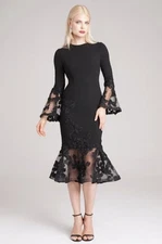 Rickie Freeman Teri Jon Black Tulle  Bell Sleeves and Hem Dress - Size 12